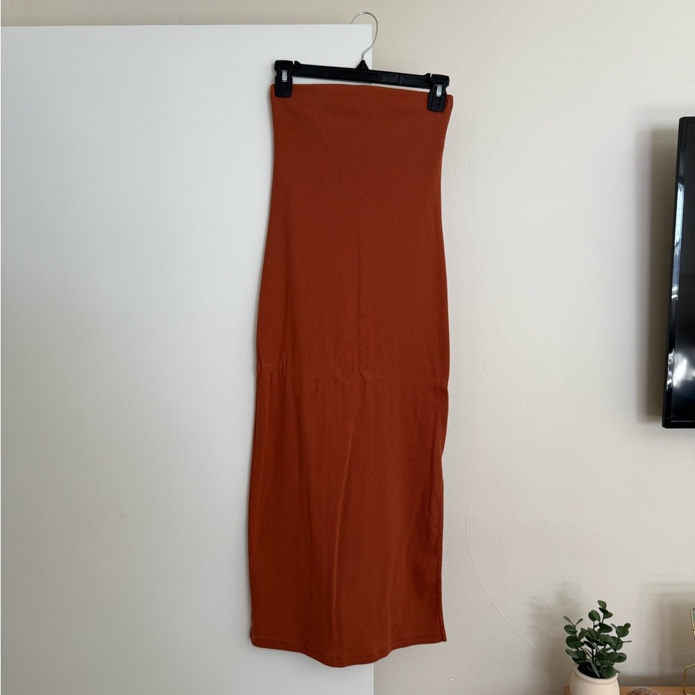 Old Navy Strapless Burnt Orange Ribbed Midi Dress